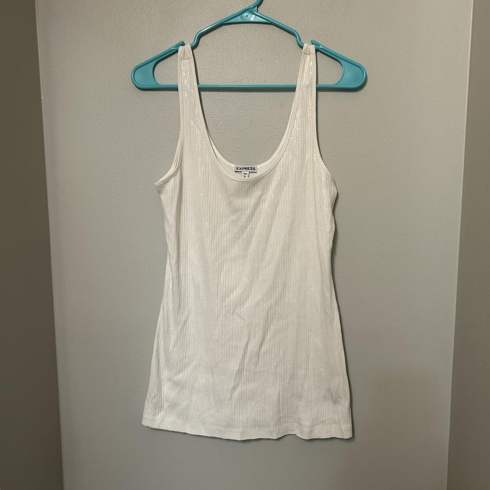 Sequined White Express Tank Top Woman's Size Large Layering